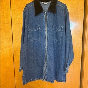 New York XL Blue Jean Jacket with Black Velvet Collar Full Zip Y2K Preppy Casual